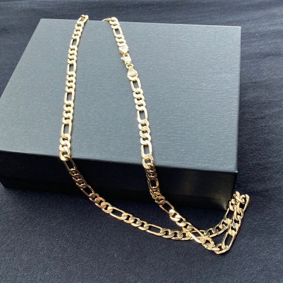 Solid Figaro Chain Necklace 14K Yellow Gold 24’’. - Picture 3 of 7